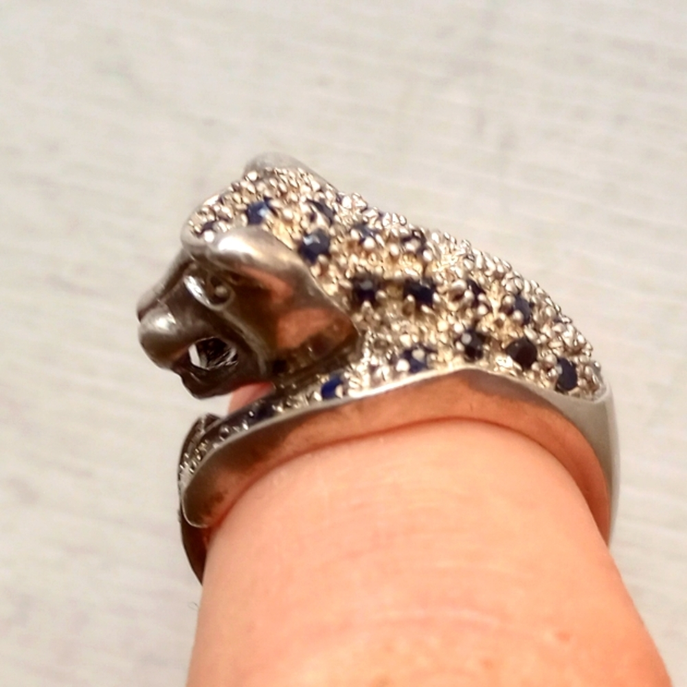 VINTAGE STERLING & SAPPHIRE PANTHER RING - Picture 2 of 7